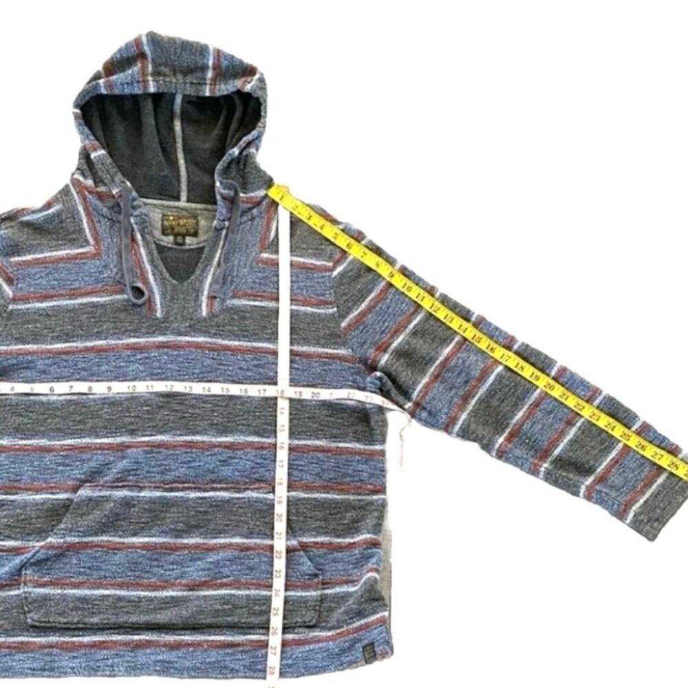 LUCKY BRAND Baja Beach‎ Hoodie Drug Rug Sweater Blue Gray Rust Striped Unisex S - Picture 8 of 8